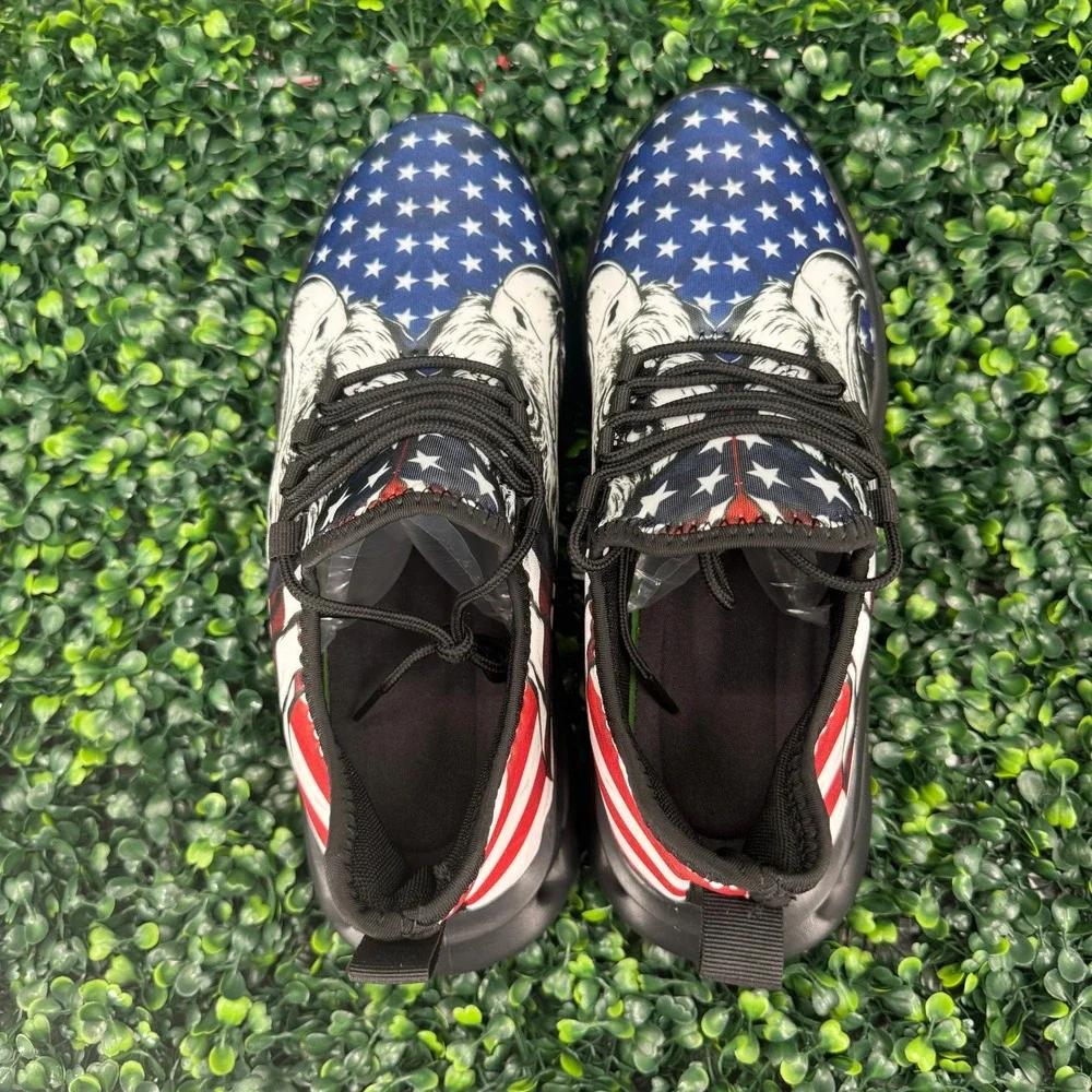 Mens Patriotic American Flag Bald Eagle Sneakers Red White Blue Shoes Size 10.5